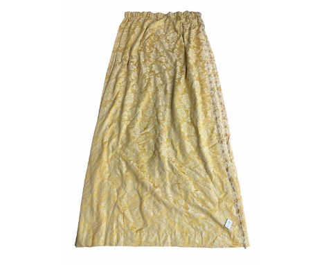 Four pairs of heavy quality thermal lined and pleated curtains in pale gold fabric, trailing foliate and flower head pattern,
