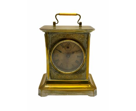 Late 19th century German Junghans �Joker �carriage clock with a musical alarm, engraved rectangular dial plate, circular card