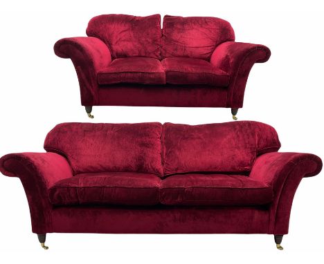 Laura Ashely - traditional shaped three seat sofa (W225cm, D95cm), and matching two seat sofa (W182cm), upholstered in crushe