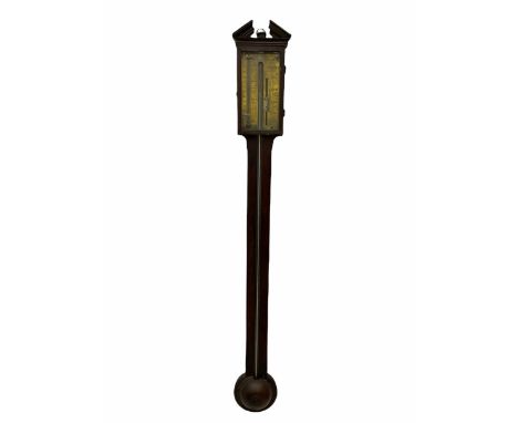 William IV mahogany stick barometer signed �Torre & Co, London�, with an architectural broken pediment above a glazed door, e