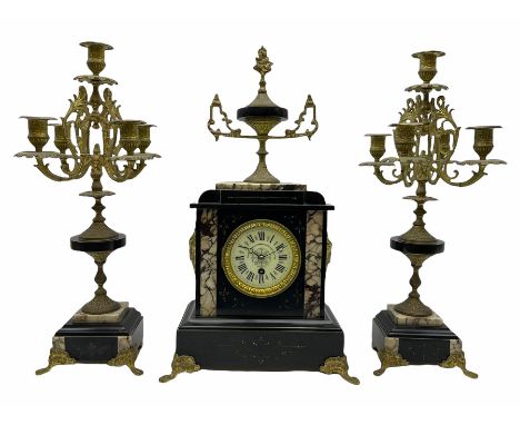 Late 19th century French mantle clock with a Parisian single train eight-day timepiece movement, enamel dial with roman numer