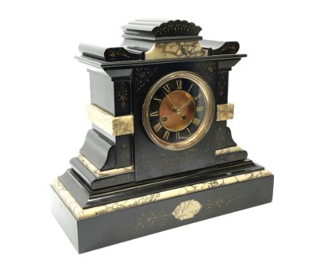 Late 19th century twin train French eight-day rack striking mantle clock with a recoil escapement striking the hours and half