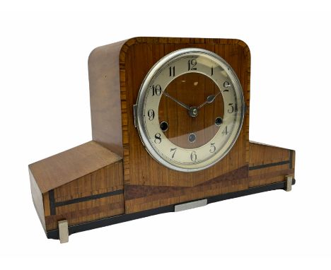 A 1930�s eight-day three train art deco Westminster chiming mantle clock with a Haller & Benzing (German) movement chiming th