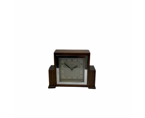  �Bentima� Art Deco English eight-day timepiece spring driven mantle clock with integral winding key and balance wheel escape