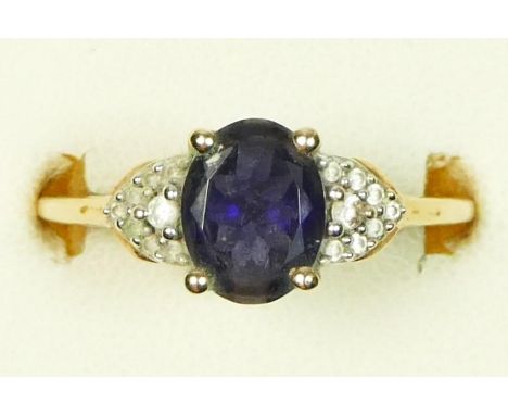 A 9ct gold sapphire and CZ cluster ring, R 1/2, 2.2gm 
