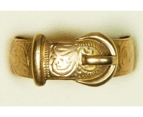 A 9ct gold rose gold vintage buckle ring, London 1964, adjustable shank U, 4.6gm 