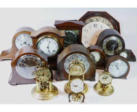 A collection of early 20th century &amp; later mantel clocks, to include oak cased Westm,inater chime examples, anniversary c