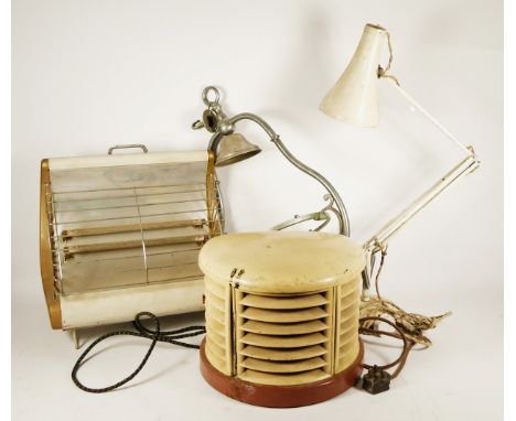 A Herbert Terry &amp; Sons anglepoise table lamp, painted steel with aluminium shade, 90cm tall, together with two 1950s elec