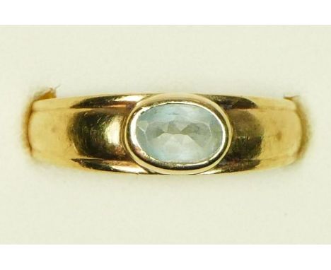 A 9ct gold and blue topaz set ring, O, 2.4gm 