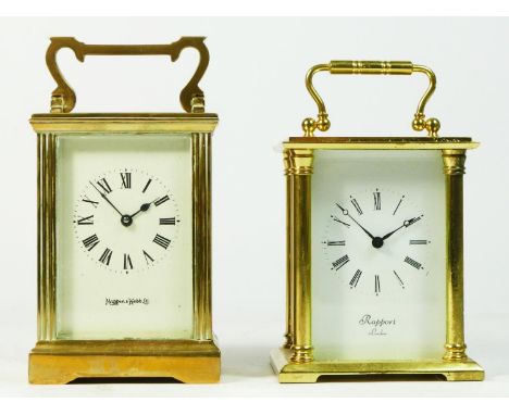 A Rapport of London carriage clock, brass case with bevel edge edge glass panels, having a jewelled 8 day movement, 11cm tall