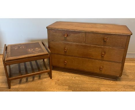 A light of drawers, two small over two long, 107cm x 70cm x 45cm, together with mid-century teak and tiled top coffee table w