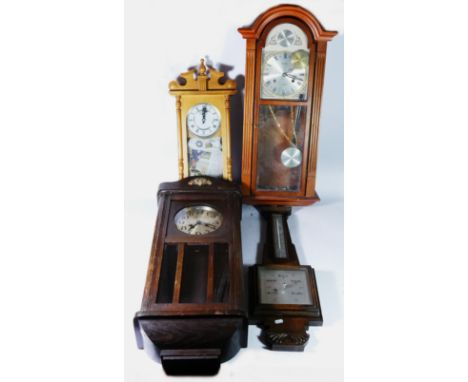 A 31 day Acctim wall clock, together with an oak cased wall clock, a modern wall clock with quartz movement and a mid 20th ce