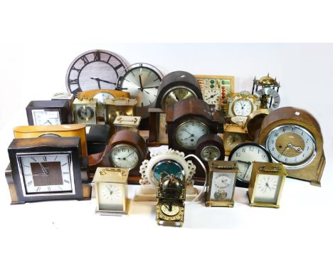 A collection of early 20th century and later mantel clocks and barometers, to include carriage clocks, lantern clocks, Smiths