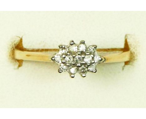 A 9ct gold and diamond cluster ring, N, 1.6gm 