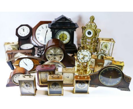 Three boxes of mantel clocks, having manual wind and quartz movements, makers to include - Swiza, Elliott and Smiths. (3) 