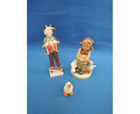 A Royal Doulton figurine, Pearley Boy HN2035, A Hummel study, Girl Feeding Ducks and a Beswick study, Gosling