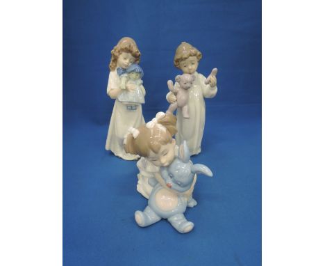Three Nao figurines, Children with Teddy Bears and Dolls