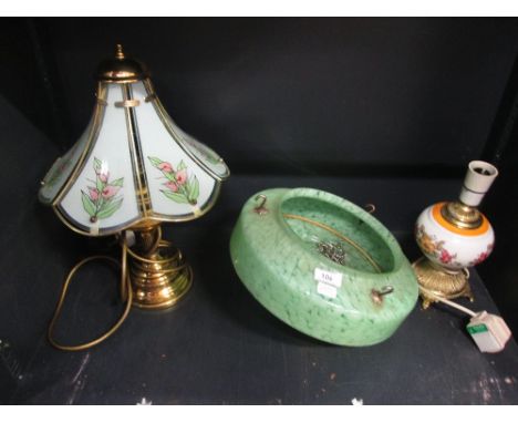 Two modern table lamps and a1930's style ceiling lamp shade