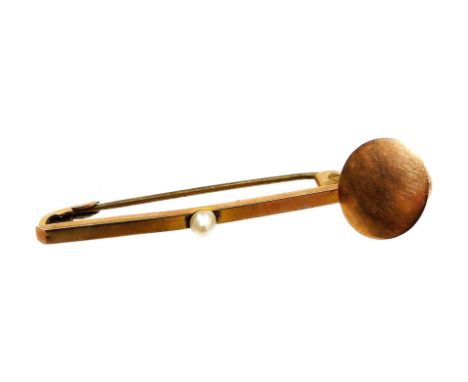 A seed pearl set bar brooch, in yellow metal, stamped 9ct, together with a 9ct gold shirt stud, 1.9g all in.