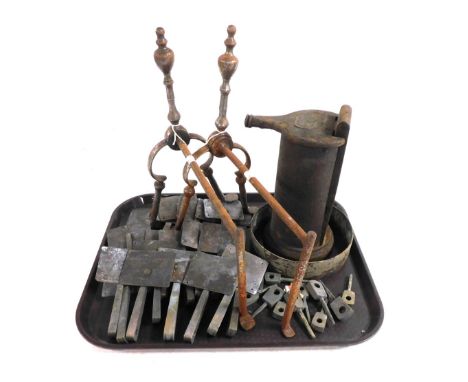 An Elden Engineering railway ticket date press, Elswick Court Works Newcastle, and associated items. 
