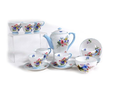  A Shelly porcelain Wild Flowers pattern part coffee service, pattern number 13668, comprising coffee pot, cream jug, sugar b