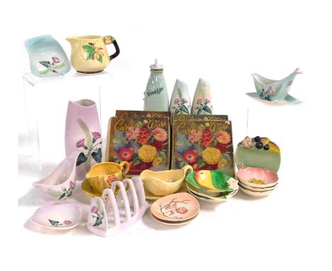 A group of Carltonware pottery, including condiments, vase, toast rack, sauce boats, and dishes, floral decorated (quantity)