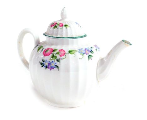 A Royal Worcester porcelain English Garden teapot, of fluted form, printed marks.