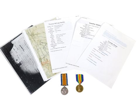 A World War I pair of medals, comprising Great War and Victory medals, named to Pte. T.W.Harris, 15-Lond R, 3966, together wi