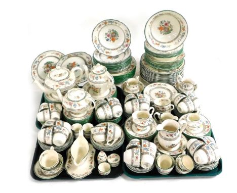 A Copeland Spode pottery Chinese Rose pattern dinner, tea and coffee service, including dinner, dessert and soup plates, sauc