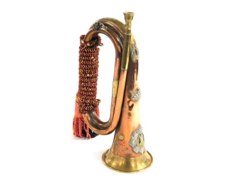 A Royal Scotts bugle, stamped on side Somme 1916-18, copper and brass.