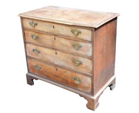 A George II mahogany chest of four long graduated drawers, raised on bracket feet, 83cm high, 90cm wide, 48cm deep. 