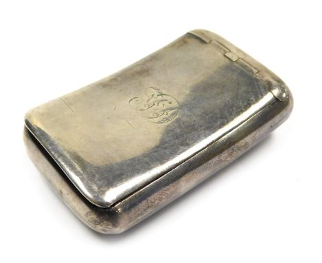 A George III silver snuff box, of curved linear form, monogram engraved, maker's mark WT, London 1905, 1.35oz. 