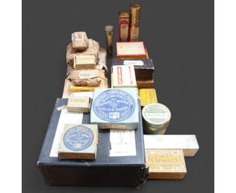 A selection of antique and vintage chemist and doctors accessories and utensils, including a boxed Oxygen Therapy device, bre