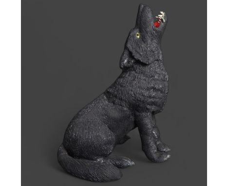 Curiosity/Macabre: A large seated soft plastic or rubber model of a wolf, height 58cm.