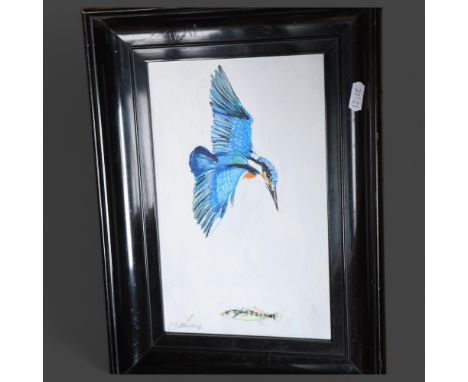Clive Fredriksson - oil on wood panel, Kingfisher and Stickleback, signed and dated, framed, overall 37cm x 27cm.