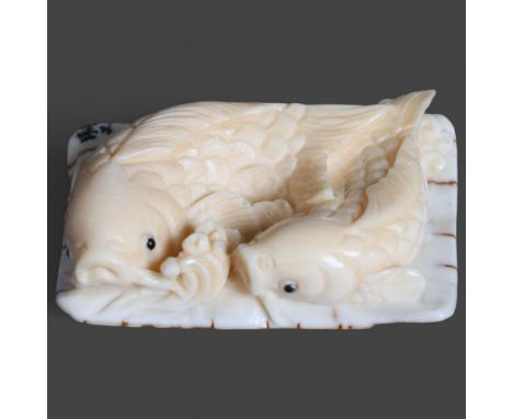 Netsuke: pair of Koi Carp Fish, carved from Mammoth tusk ivoryExquisitely carved from this ~15,000 year old material from the