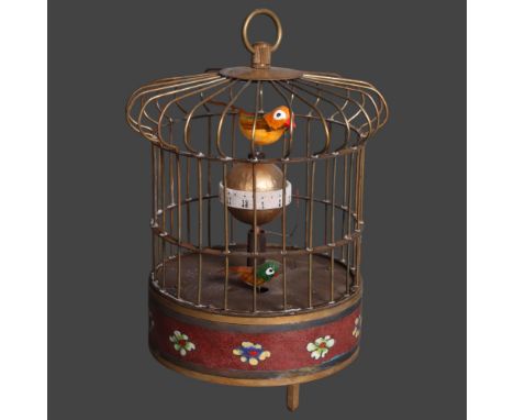 A modern clock automaton, caged birds, height 20cm.