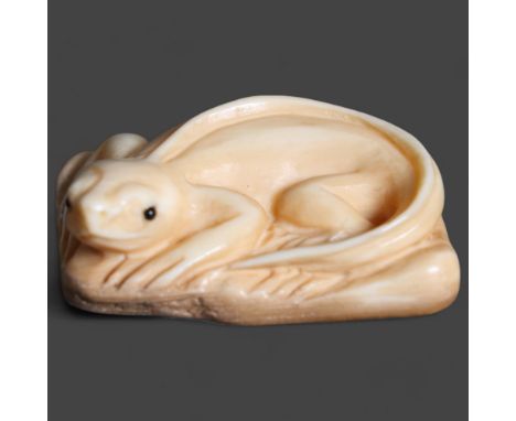 Netsuke: Lizard, carved from Mammoth tusk ivoryExquisitely carved from this ~15,000 year old material from the extinct mammot