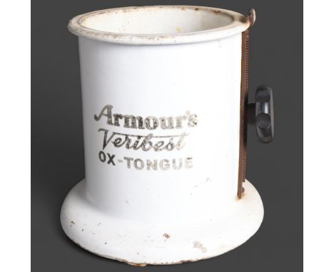 Curiosity/Macabre : An early 20th century ceramic Ox tongue holder, 'Armour's Veribest, Ox-Tongue', complete, height 23cm.