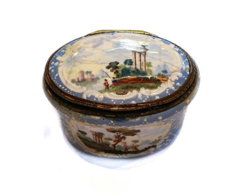 An 18th century South Staffordshire enamel bombé shaped snuff box, pale blue ground, embellished with raised white enamel and