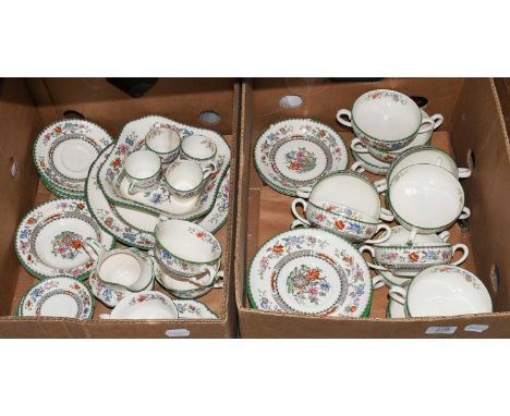 A Copeland Spode Chinese Rose part dinner service (two boxes)Square serving dish, cracked, dinner plate, large chip, four lar