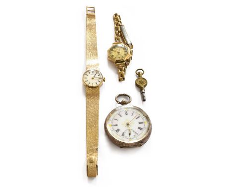 A lady's 9 carat gold Tissot wristwatch, bracelet clasp stamped with a 9 carat gold hallmark, another lady's 9 carat gold wri