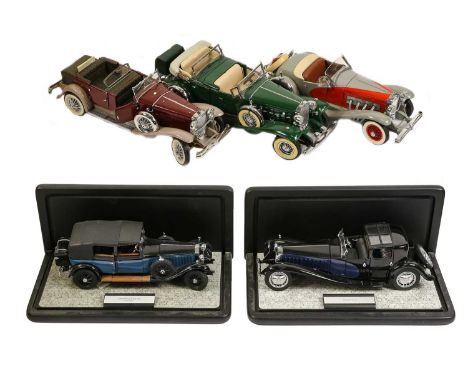 Franklin/Danbury Mint 1:24 Scale Models: 1930 Duesenberg J Derham Tourster, 1935 Duesenberg Sports, 1932 Cadillac V16 Sport P