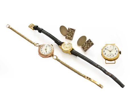 A lady's 9 carat gold enamel dial wristwatch, bracelet clasp stamped 9ct, another lady's 9 carat gold enamel dial wristwatch,