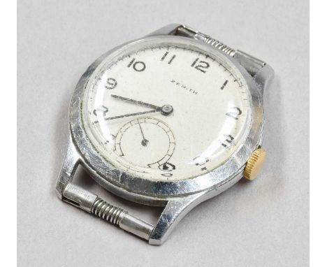A chrome plated Zenith Wristwatch, 1950'sCase with surface scratches throughout, the chrome plated with pitting marks and wea
