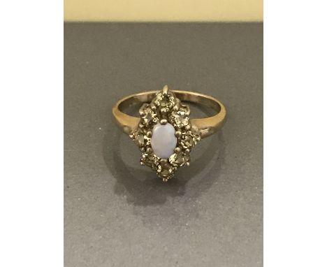 9CT YELLOW GOLD SYNTHETIC OPAL AND CITRINE CLUSTER RING