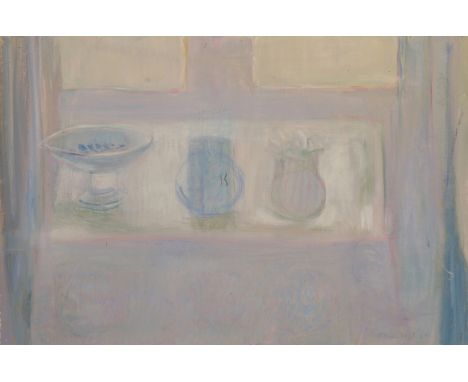 *ROSE HILTON (1931-2019) 'Favourite Pots, 2012' Still life study of items on a windowsill, signed lower right, further signed
