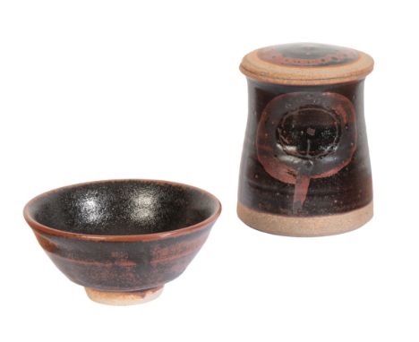 *RICHARD BATTERHAM (1936-2021): A SMALL TENMOKU GLAZED STONEWARE FOOTED BOWLunsigned, 13.5cm diameter; together with a simila