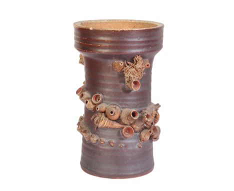 *GUY SYDENHAM (1916-2005): A SALT-GLAZED PIPE VASEdecorated with molluscs and crustaceans, marked to the base, 16.5cm high x 