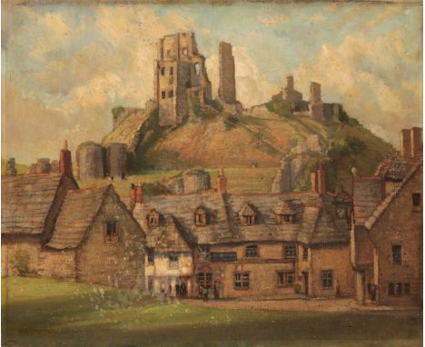 WILLIAM KNOWLE HUDSON (b. 1892) 'Corfe Castle'1938, signed lower left, further signed dated and titled in pencil verso, oil o